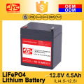 Cycle Life >2000 cycles @1C 100%DOD 12.8V 4.5Ah Small Lithium ion Polymer LiFePO4 LiPO VRLA Standard Size Battery